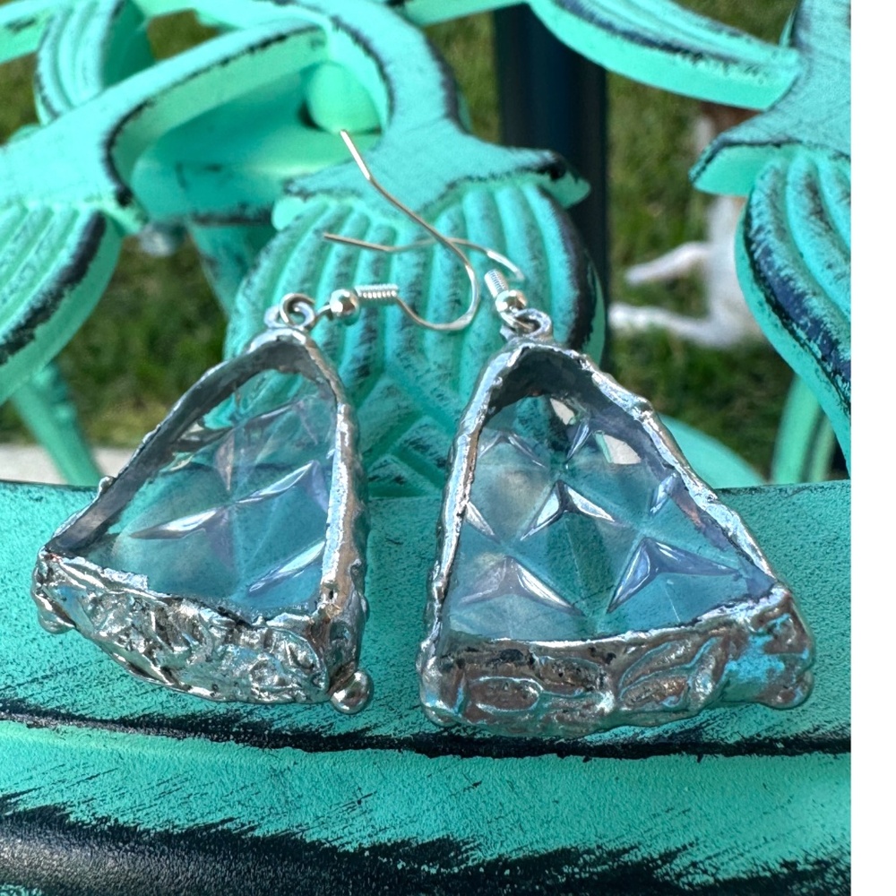 Handcrafted Anchor Hocking Crystal Earrings With Silver Blend Bezel & 925 Hooks - Picture 9 of 16